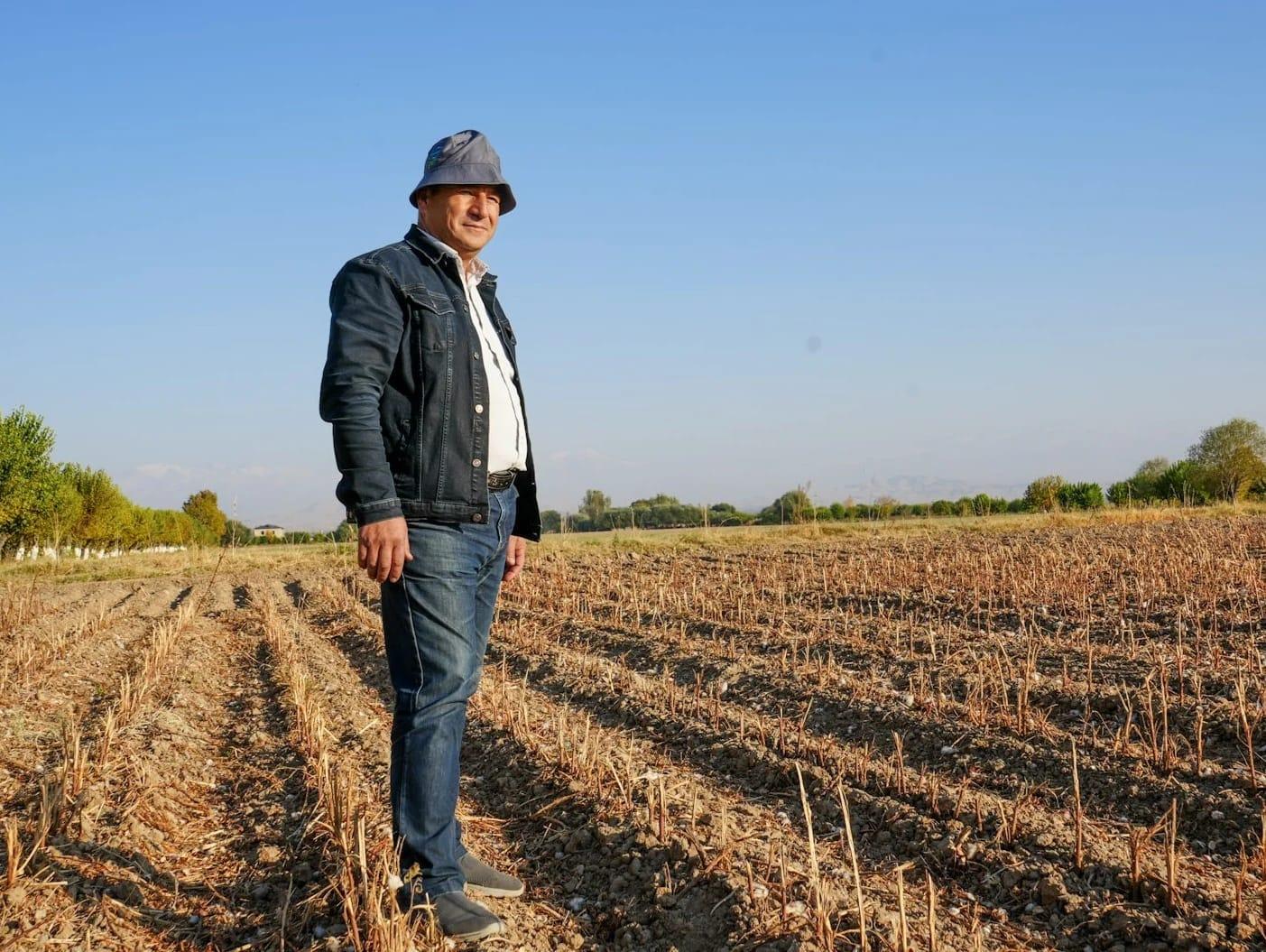Uzbek farmer in a field