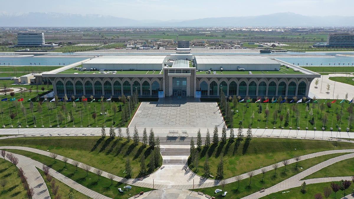 Samarkand Silk Road events building lit up at night